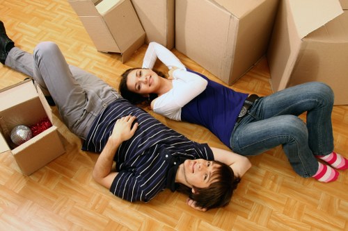 Packed furniture and boxes prepared for household storage